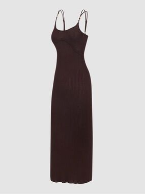 Savage X Fenty Brown Ribbed Maxi Slip Dress